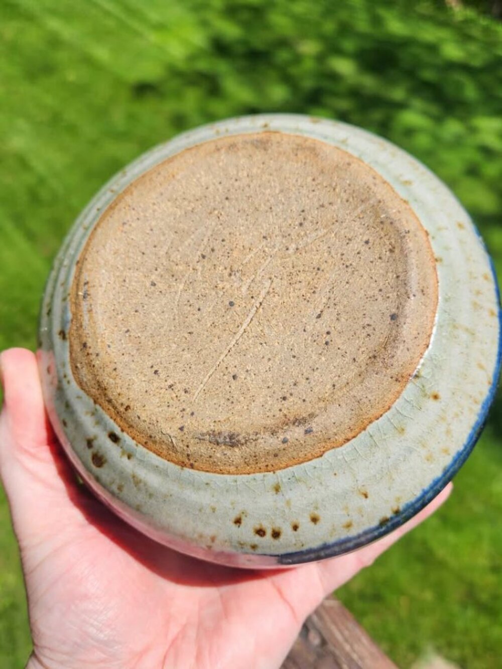 Salmon Falls Stoneware early Andy Pottery signed blue band Oil Lamp NH vintage - Picture 3 of 4